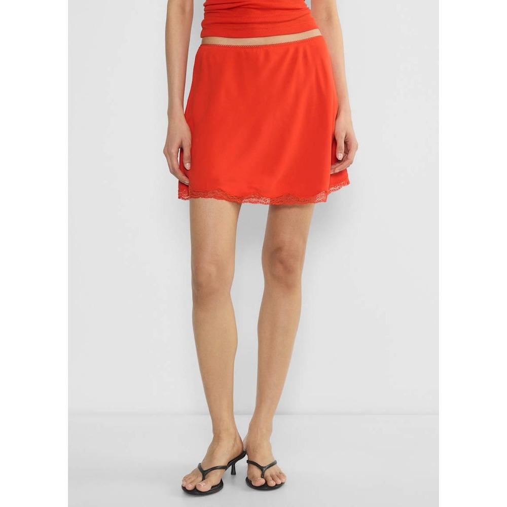 Wilfred Aritzia Red Lace Trim Mini Skirt Elastic Waist Lined Womens Coquette XS